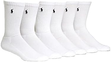 Ралф Лорен Екипажот Спортски Чорапи 6-Pack, Големина 10-13 Се Вклопува Обувка 6-12.5, Бела