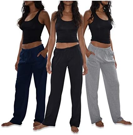 Секси Основите на Жените 3 Pack Мека Flex-Памук Поврзана Pajama Панталони/Дневна Панталони/Спиење Панталони