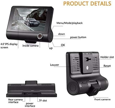 DesirePath Цртичка Cam 1080P FHD DVR Автомобил Возење Рекордер 4 LCD Екран 170°Широк Агол Цртичка Камера Двојна Леќа со Rearview Камера за Видео Рекордерот Авто Registrator Dvrs Цртичка Cam